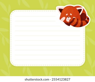 Empty Note Card with Cute Red Panda Character Vector Template