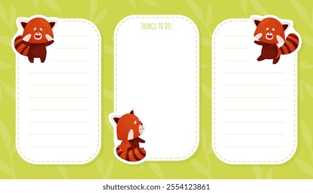 Empty Note Card with Cute Red Panda Character Vector Template