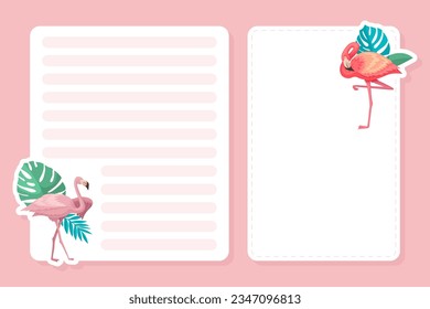Empty Note Card with Flamingo Bird and Tropical Leaf Vector Template
