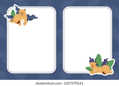 Empty Note Card with Leopard Animal and Foliage Vector Template