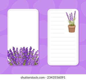 Empty Note Card with Purple Lavender Flower Vector Template
