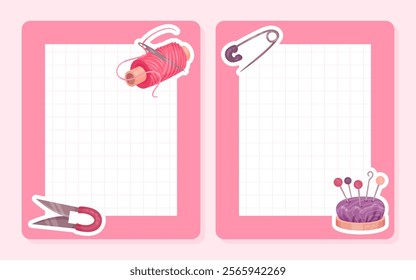 Empty Note Card with Sewing Tools and Handcraft Equipment Vector Template