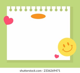 A empty note pad, memo paper on a colored paper. smile, notice board, planner, notebook, diary vector illustration.