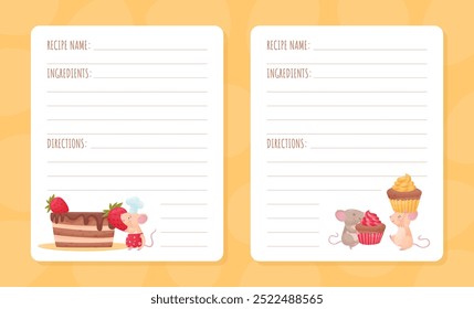 Empty Note Recipe Card with Cute Little Mouse Character Vector Template