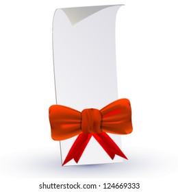 empty note with a red ribbon loop to place your concept