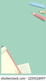 Empty notebook frame on green background for wallpaper or vector design template