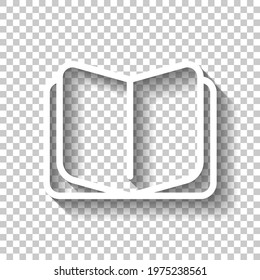 Empty notebook, literature book, published story. White linear icon with editable stroke and shadow on transparent background