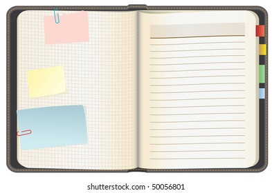 Empty notebook with post-it and copy space, vector EPS10 compatible