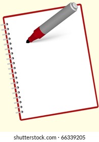 an empty notebook and red marker vector illustration