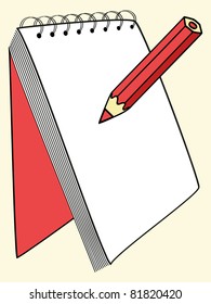an empty notebook and red pencil vector illustration