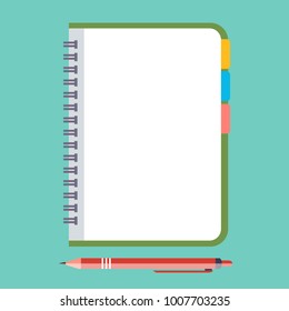 Empty Notepad with pen. Vector illustration in flat style. Reminder concept icon.