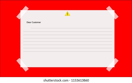 An Empty Notice And Dear Customer Written On It With White Background 