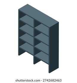 Empty office bookcase is standing in isometric view, ready for documents, folders and books