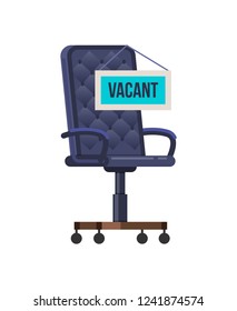 Empty office chair, concept of hiring staff, employee search, business recruiting, employment, vacancies. Empty vacant workplace for staff with an office chair. Vector illustration.