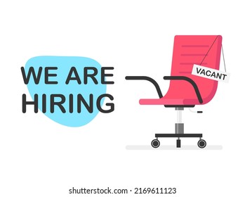 Empty office chair with a sign vacant. Business hiring and recruiting concept. Open vacancy. Vector illustration isolated.