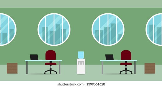 Empty office with conceptual design. Round windows. Vector illustration.