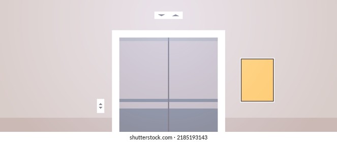 Empty office corridor area no people and modern office elevator interior design flat vector illustration.