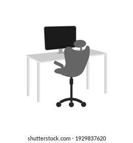 Empty office desk computer and office chair