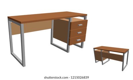 Empty office desk. Isolated on white background. 3d Vector illustration.
