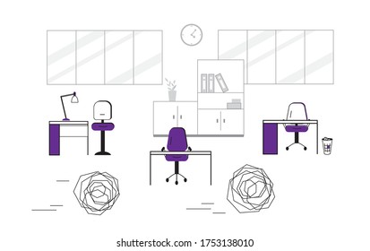 Empty office. Job loss concept. Stock vector illustration, isolated on white background.