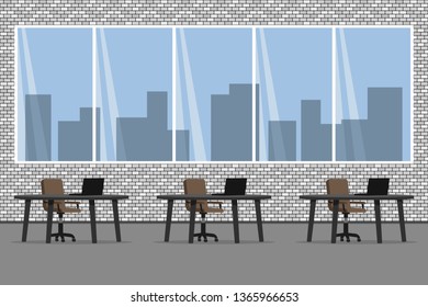 Empty office with three desks. Vector illustration.