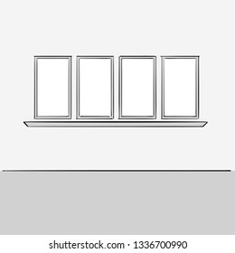 Empty office wall with windows. Hand drawn vector illustration. Series of sketched business backgrounds.