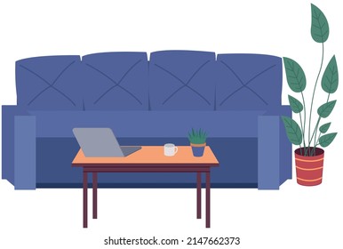 Diseño interior de oficinas vacías. Objetos comerciales, elementos vectores y equipo. Oficina moderna con muebles, portátil sobre la mesa, sillas, espacio de trabajo en el hogar o Precios de oficina sin empleados