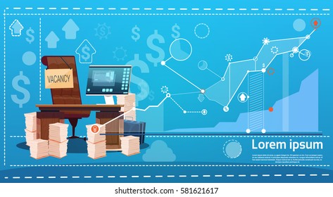 Empty Office Workplace Vacancy Search Employee Position Flat Vector Illustration