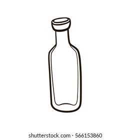 Empty old fashioned milk bottle icon. Hand drawing contour illustration on white background
