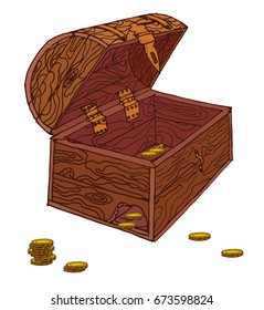 empty old leaky outdoor chest , drawing hand,vector illustration on white background