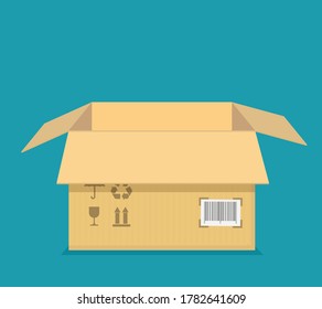 Empty open box template. Cardboard packaging for delivery. Vector illustration