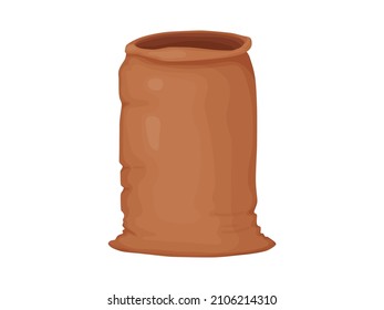 Empty open brown sack. Bag in cartoon style. 