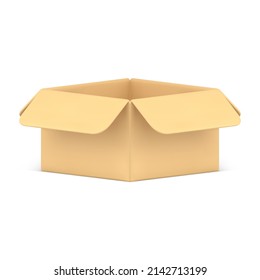 Caja de cartón abierta vacía transporte industrial y almacenamiento de la vista frontal del icono 3d ilustración vectorial realista. Distribución de carga de transporte de mercancías de transporte de mercancías del contenedor del paquete de entrega