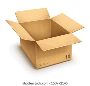 empty open cardboard box isolated on transparent white background - eps10 vector illustration