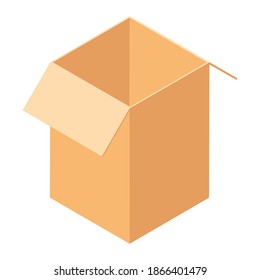 Empty open cardboard box. Isolated on a white background. Vector illustration. Isometric view
