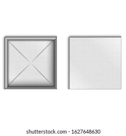 Empty open cardboard box white mockup top view with carton cap isolated object on white, 3d clean single packaging of striped cardboard product realistic vector illustration.