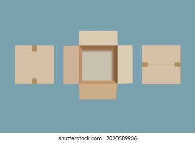 Empty open and closed cardboard box. Isolated on a transparent background. Vector illustration.