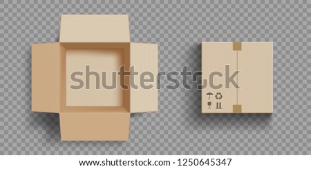 Empty open and closed cardboard box. Isolated on a transparent background. Vector illustration.