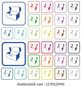 Empty open coffer color flat icons in rounded square frames. Thin and thick versions included.