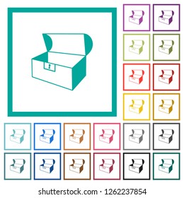Empty open coffer flat color icons with quadrant frames on white background