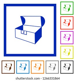 Empty open coffer flat color icons in square frames on white background