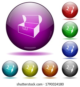 Empty open coffer icons in color glass sphere buttons with shadows
