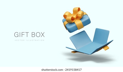 Empty open gift box. Realistic surprise packaging. Vector template