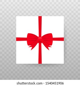 Empty open gift box with red color bow knot, ribbon isolated on transparent background. Vector stock illustration.