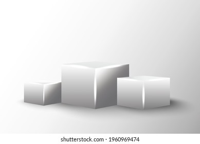 Empty open gift box template. Three white cubes in realistic style. Vector illustration. Stock image. EPS 10.