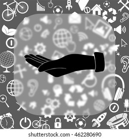Empty open hand vector icon - matte glass button on background consisting  of different icons