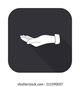 Empty open hand vector icon - squared button  with long shadow