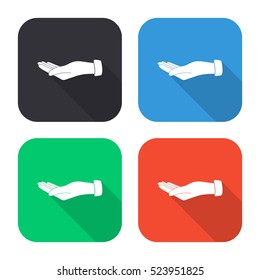 Empty open hand vector icon - colored illustration (gray blue green red) with  long shadow