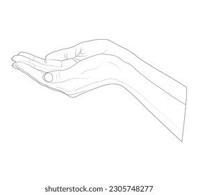 Empty open  hands isolated, Line art, eps 10, Vector.