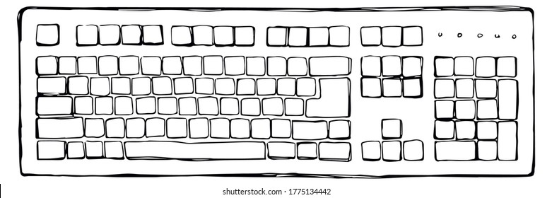 Empty open Lcd macbook type on white table backdrop. Outline ink hand drawn led mac netbook. Www social online data layout logo emblem in modern art doodle style on paper space for text. Close up view